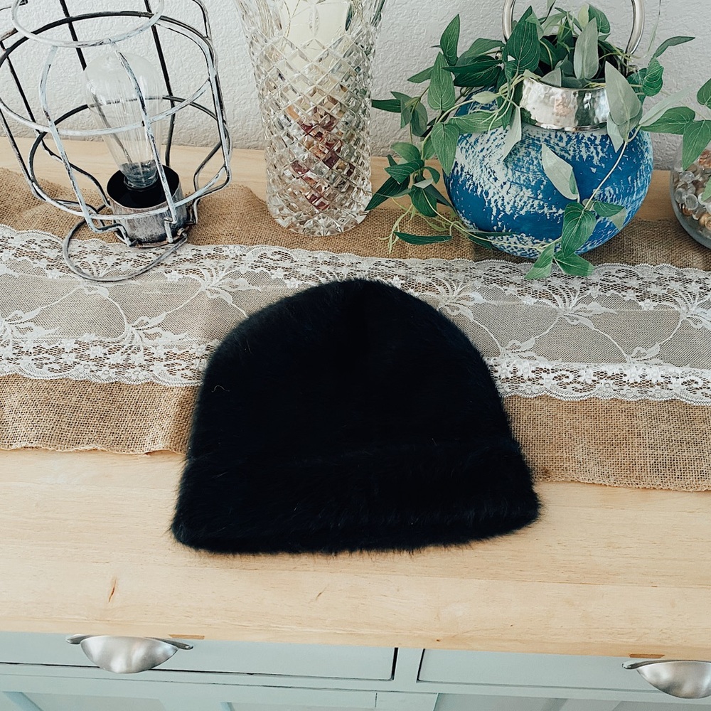 Angora Black Beanie / winter hat